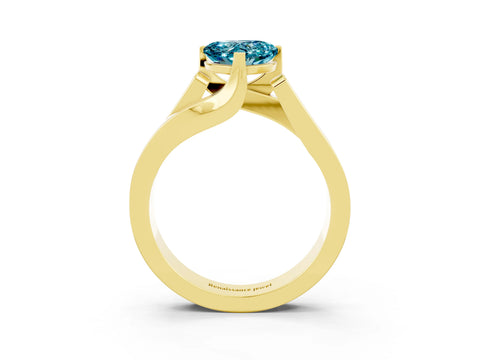 Yellow gold Modern Tension Set Heart Cut Blue Topaz Solitaire Wide Band Ring_3