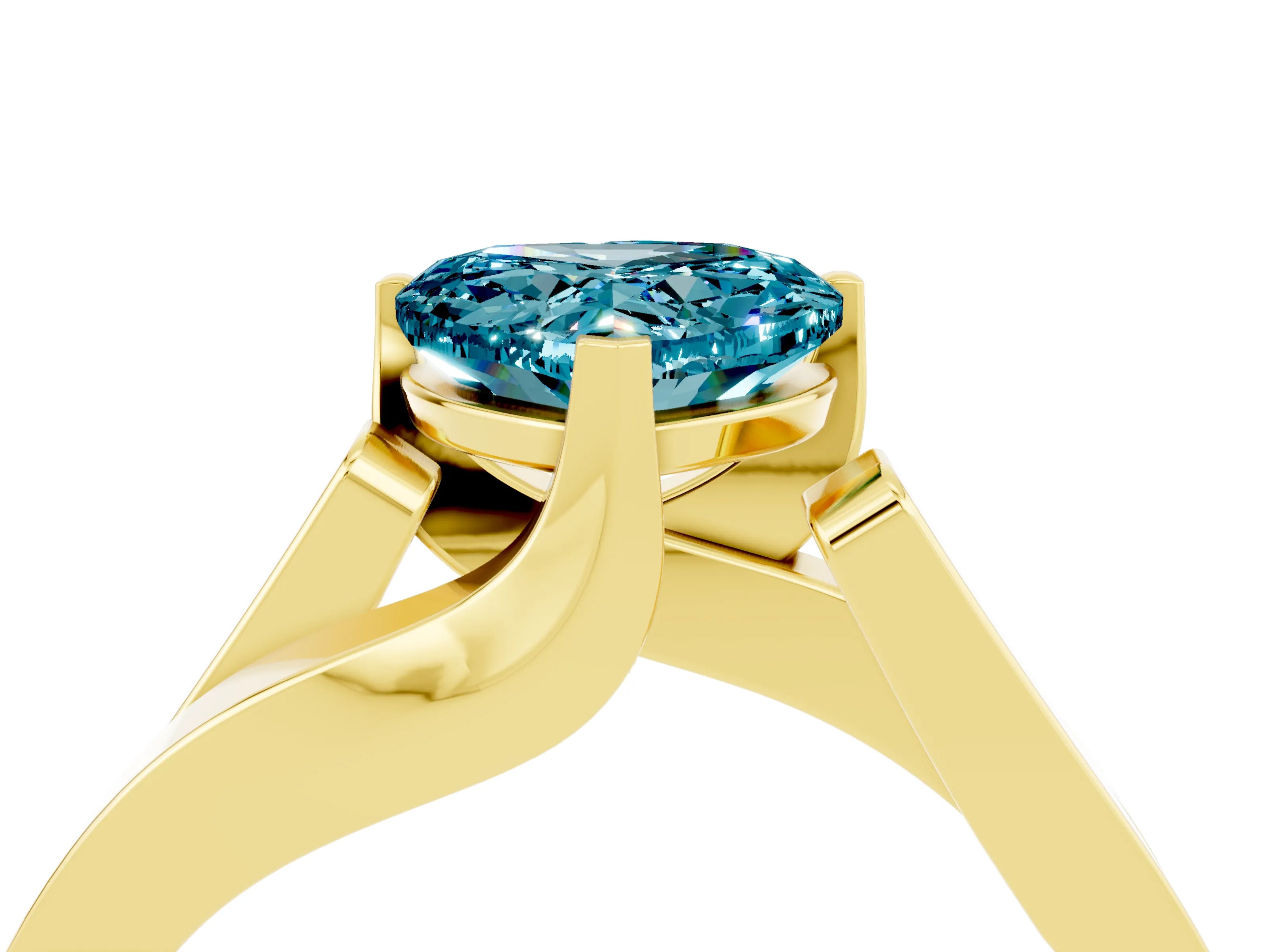 Yellow gold Modern Tension Set Heart Cut Blue Topaz Solitaire Wide Band Ring_4