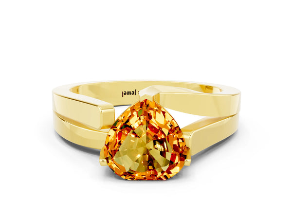 Yellow gold Modern Tension Set Heart Cut Citrine Solitaire Wide Band Ring