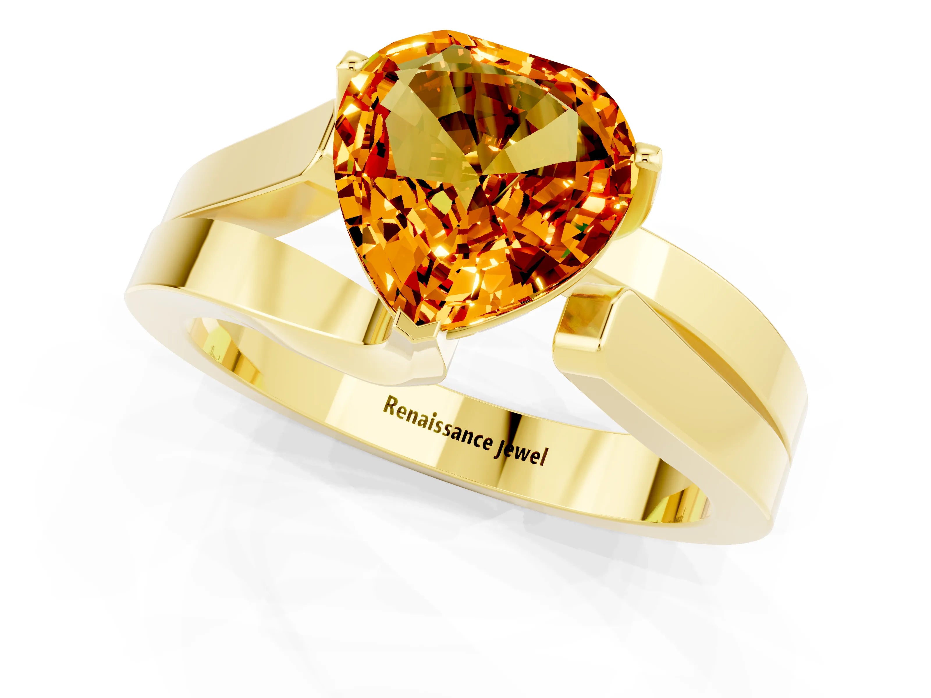 Yellow gold Modern Tension Set Heart Cut Citrine Solitaire Wide Band Ring_1
