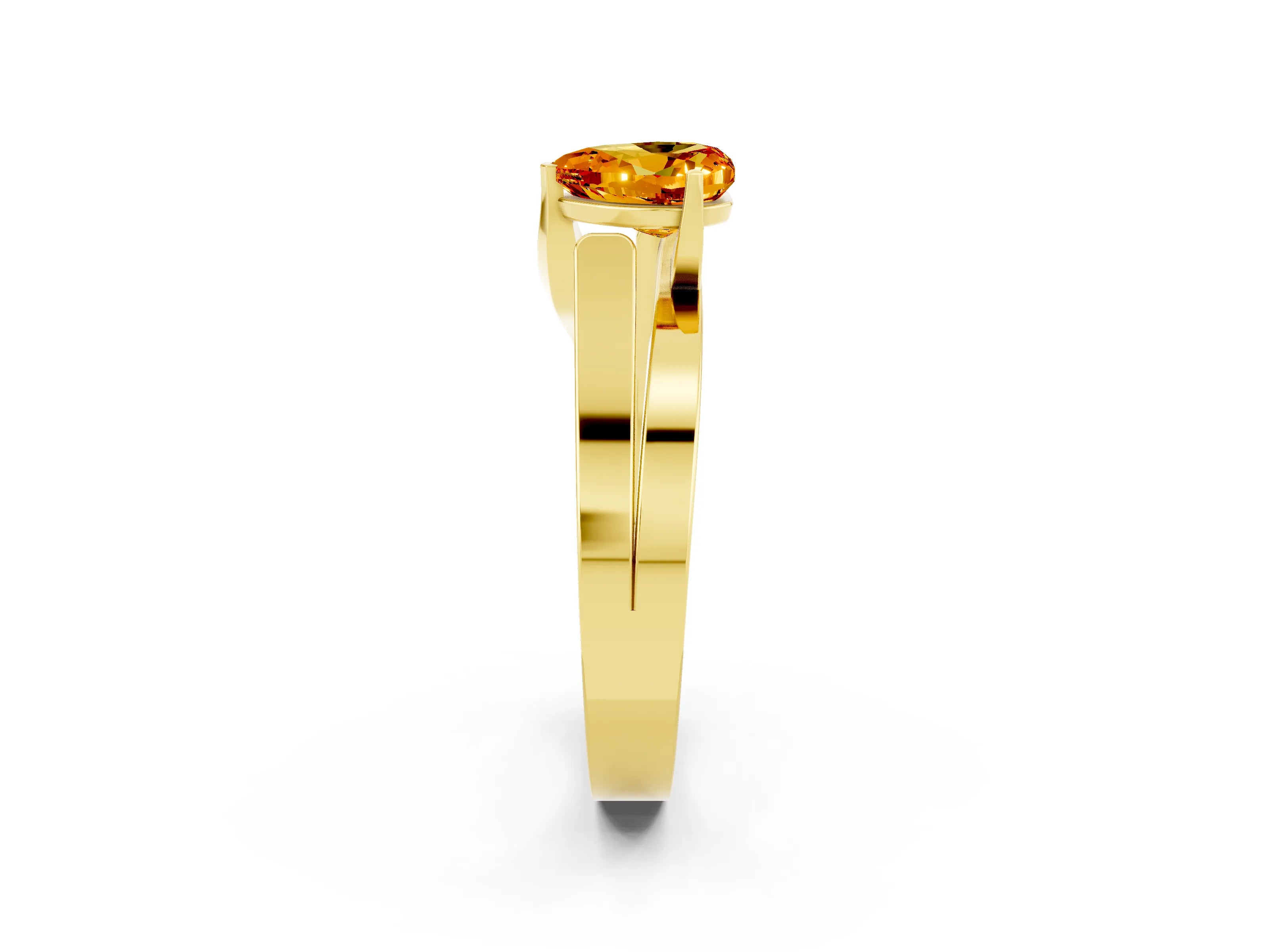 Yellow gold Modern Tension Set Heart Cut Citrine Solitaire Wide Band Ring_2
