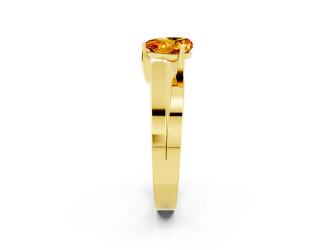 Yellow gold Modern Tension Set Heart Cut Citrine Solitaire Wide Band Ring_2