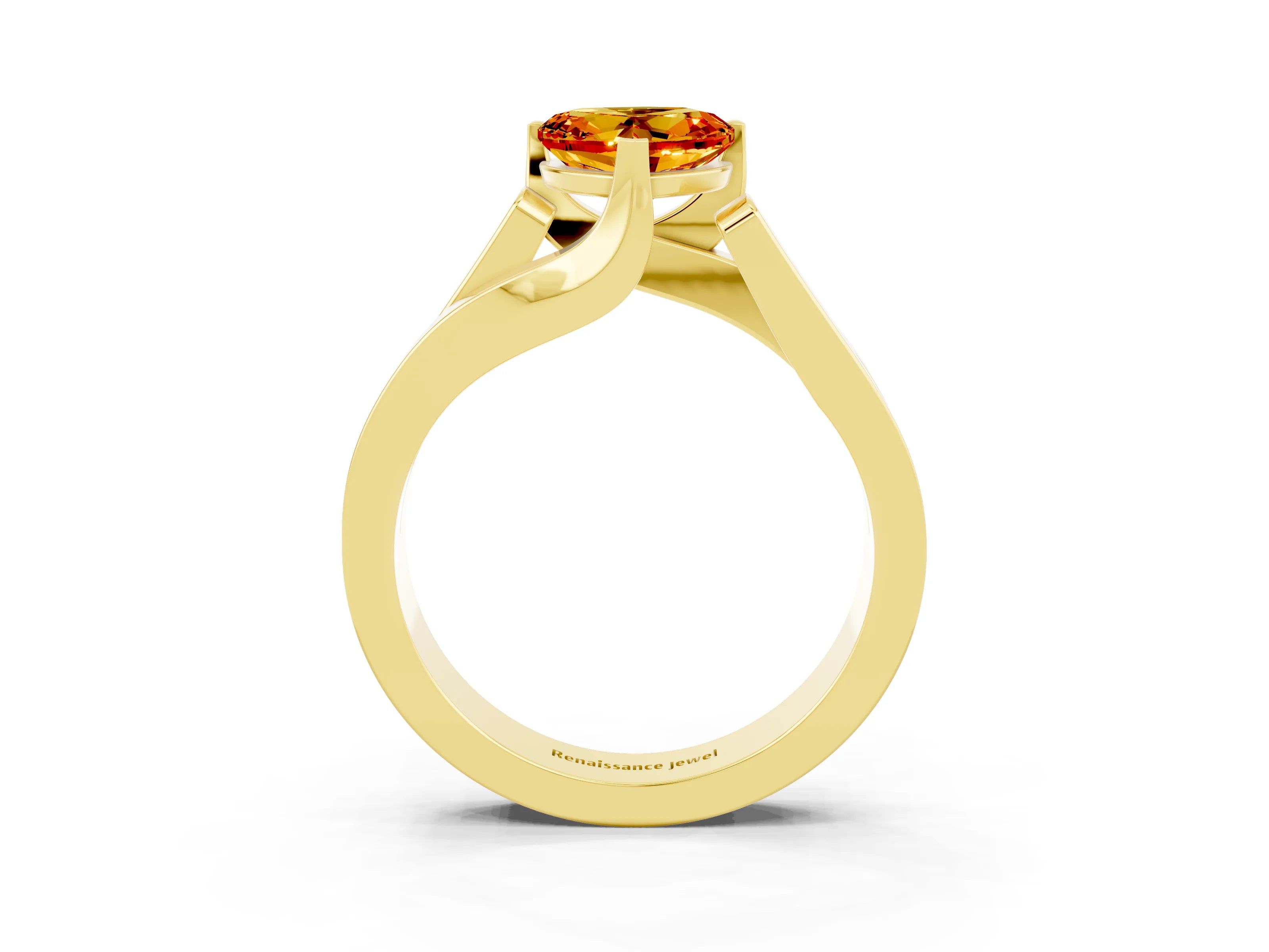 Yellow gold Modern Tension Set Heart Cut Citrine Solitaire Wide Band Ring_3
