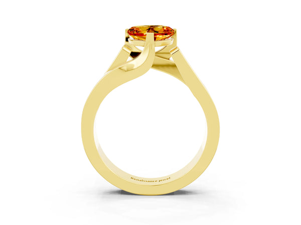 Yellow gold Modern Tension Set Heart Cut Citrine Solitaire Wide Band Ring