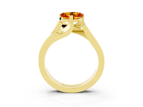 Yellow gold Modern Tension Set Heart Cut Citrine Solitaire Wide Band Ring_3
