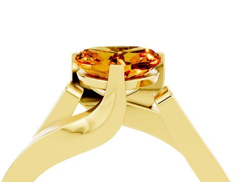 Yellow gold Modern Tension Set Heart Cut Citrine Solitaire Wide Band Ring_4