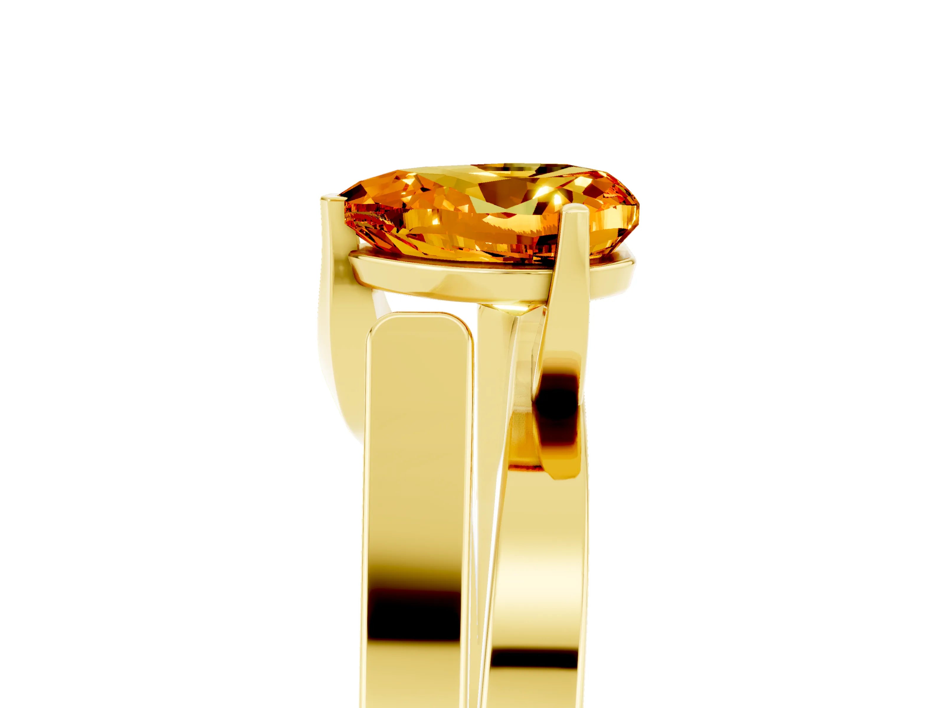 Yellow gold Modern Tension Set Heart Cut Citrine Solitaire Wide Band Ring_5
