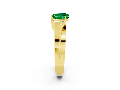 Yellow gold Modern Tension Set Heart Cut Emerald Solitaire Wide Band Ring_2