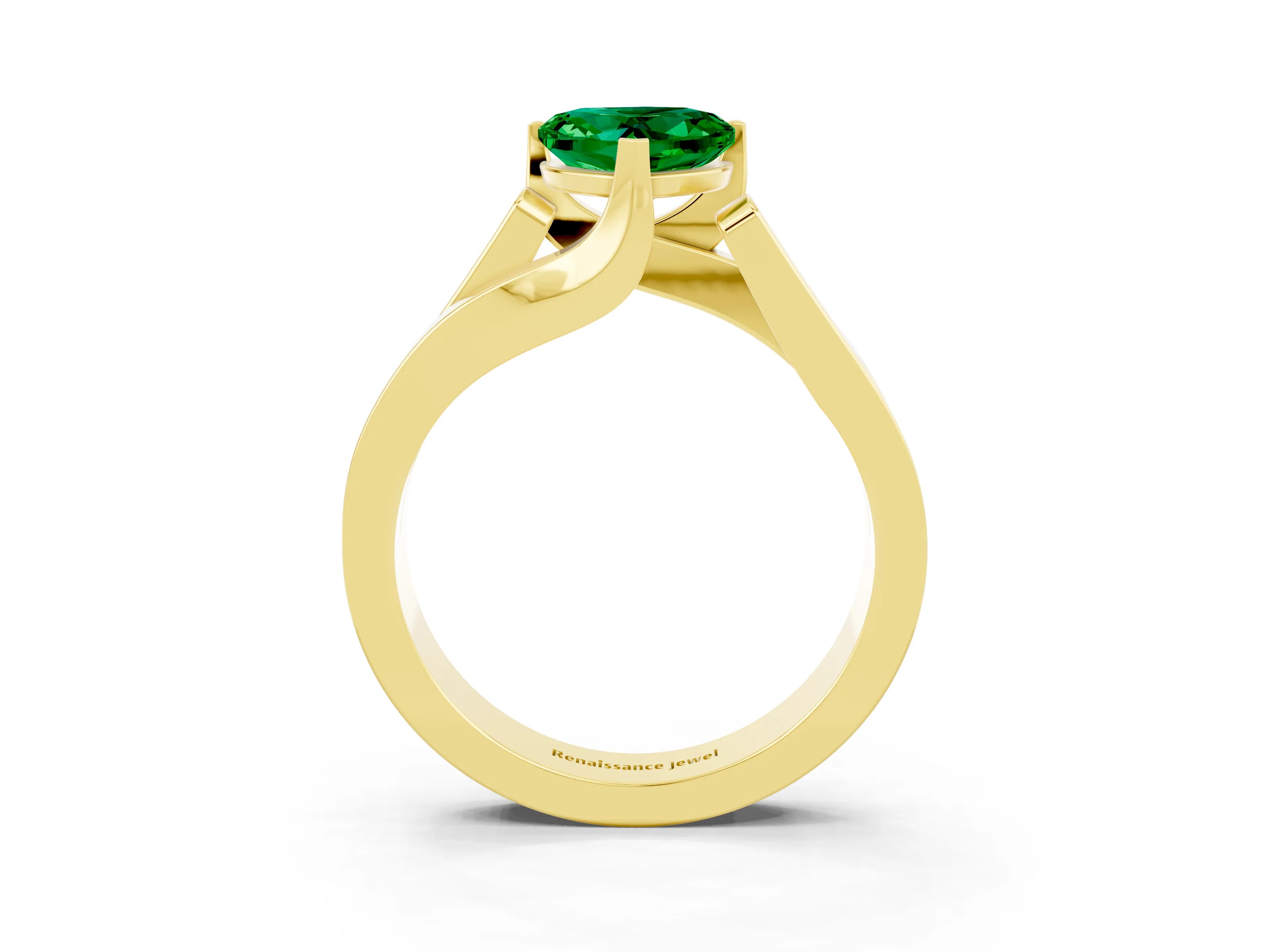 Yellow gold Modern Tension Set Heart Cut Emerald Solitaire Wide Band Ring_3