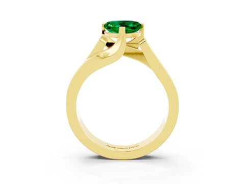 Yellow gold Modern Tension Set Heart Cut Emerald Solitaire Wide Band Ring_3