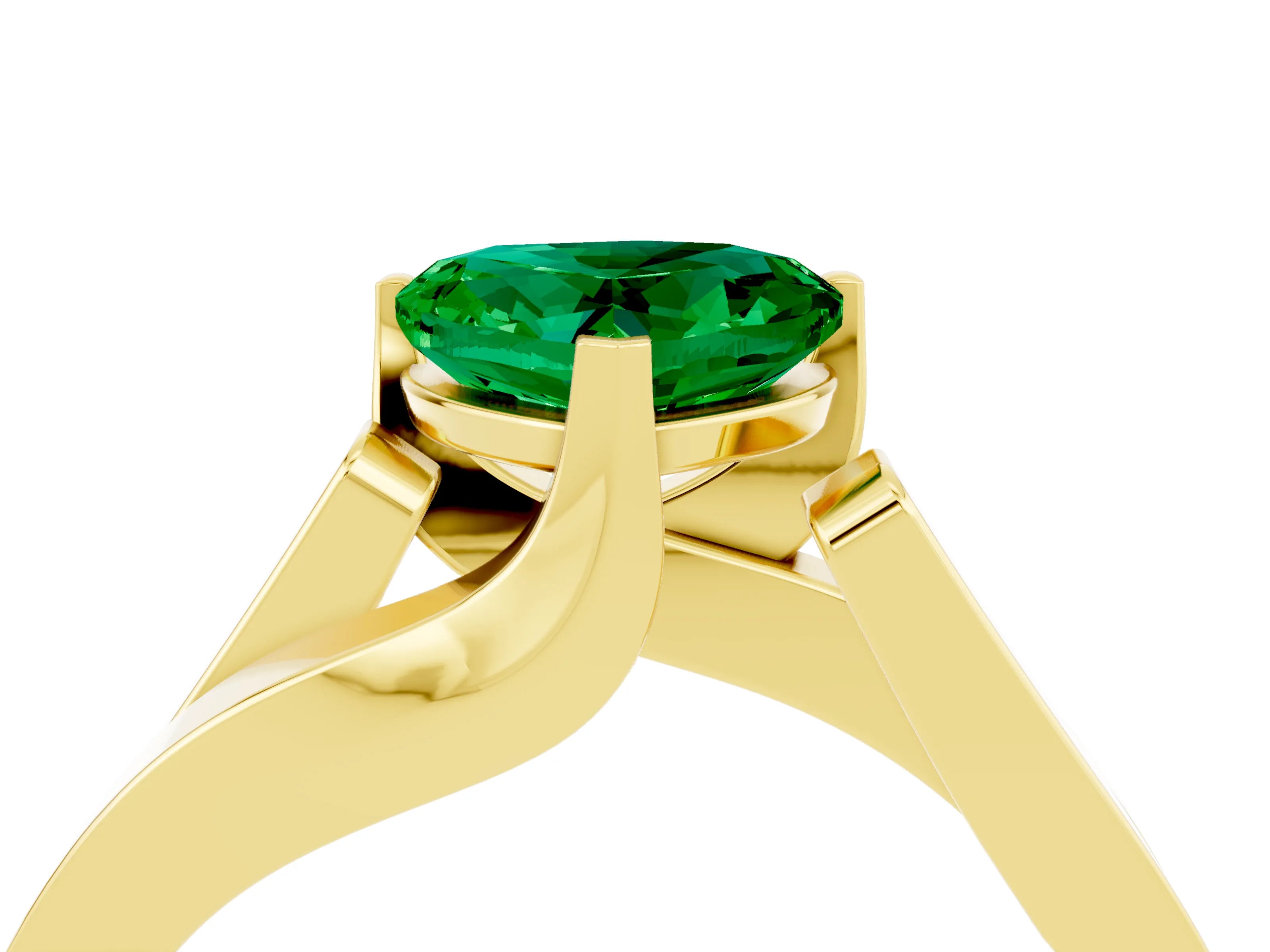 Yellow gold Modern Tension Set Heart Cut Emerald Solitaire Wide Band Ring_4
