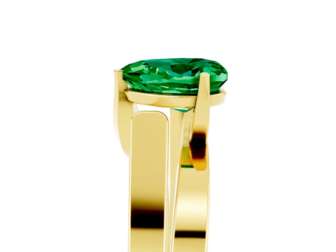 Yellow gold Modern Tension Set Heart Cut Emerald Solitaire Wide Band Ring_5