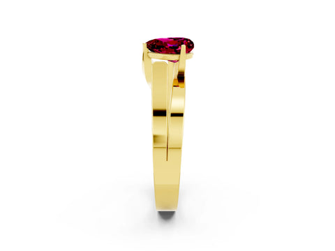 Yellow gold Modern Tension Set Heart Cut Garnet Solitaire Wide Band Ring_2