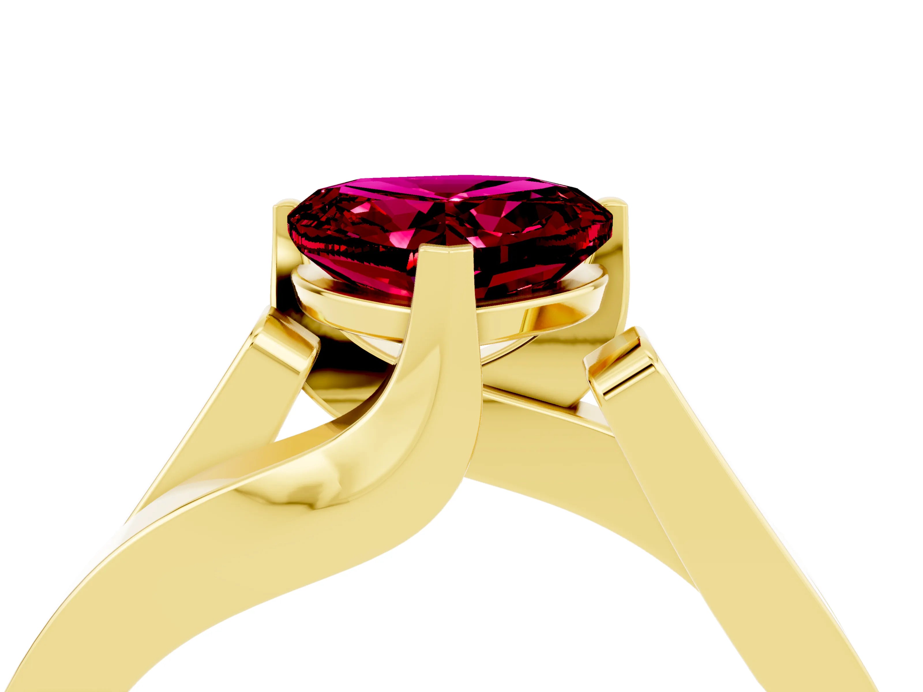 Yellow gold Modern Tension Set Heart Cut Garnet Solitaire Wide Band Ring_4