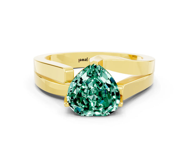 Yellow gold Modern Tension Set Heart Cut Green Sapphire Solitaire Wide Band Ring