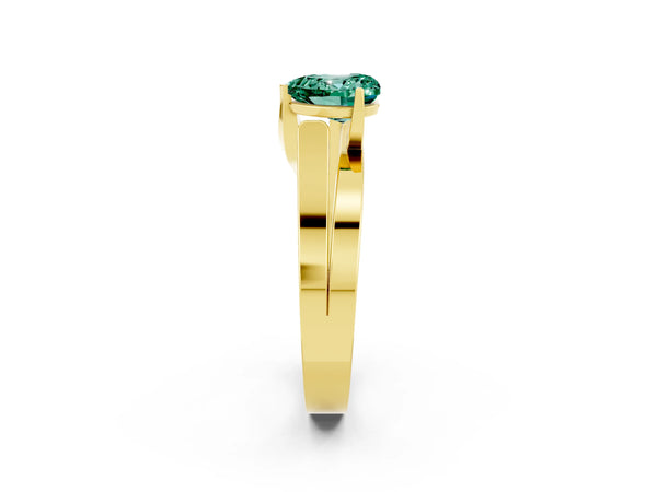 Yellow gold Modern Tension Set Heart Cut Green Sapphire Solitaire Wide Band Ring