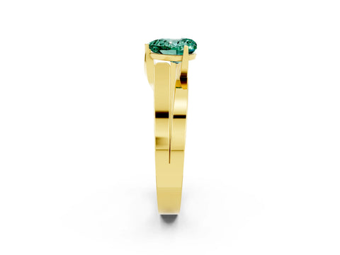 Yellow gold Modern Tension Set Heart Cut Green Sapphire Solitaire Wide Band Ring_2