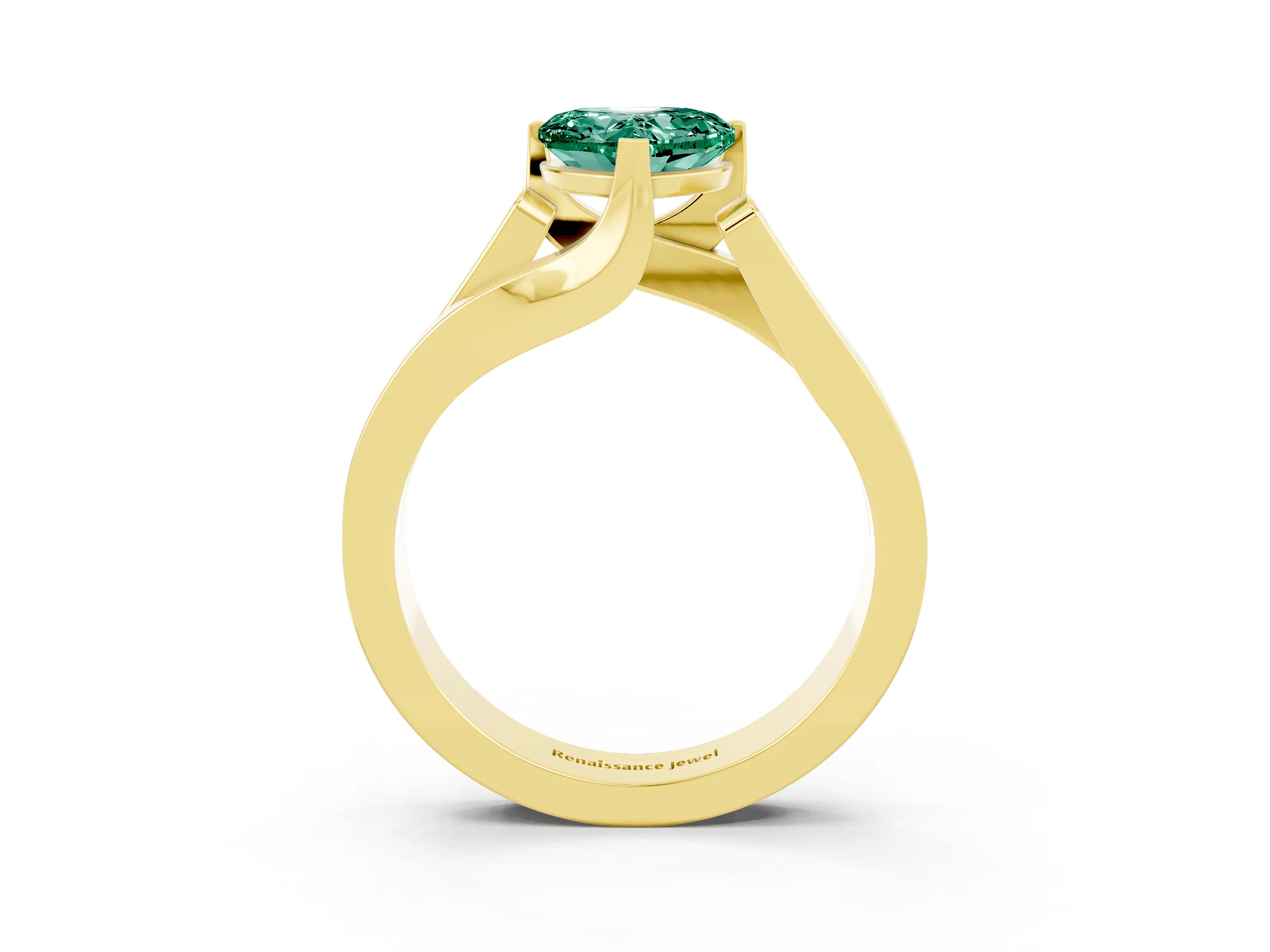 Yellow gold Modern Tension Set Heart Cut Green Sapphire Solitaire Wide Band Ring_3