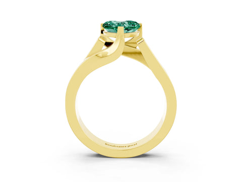 Yellow gold Modern Tension Set Heart Cut Green Sapphire Solitaire Wide Band Ring_3