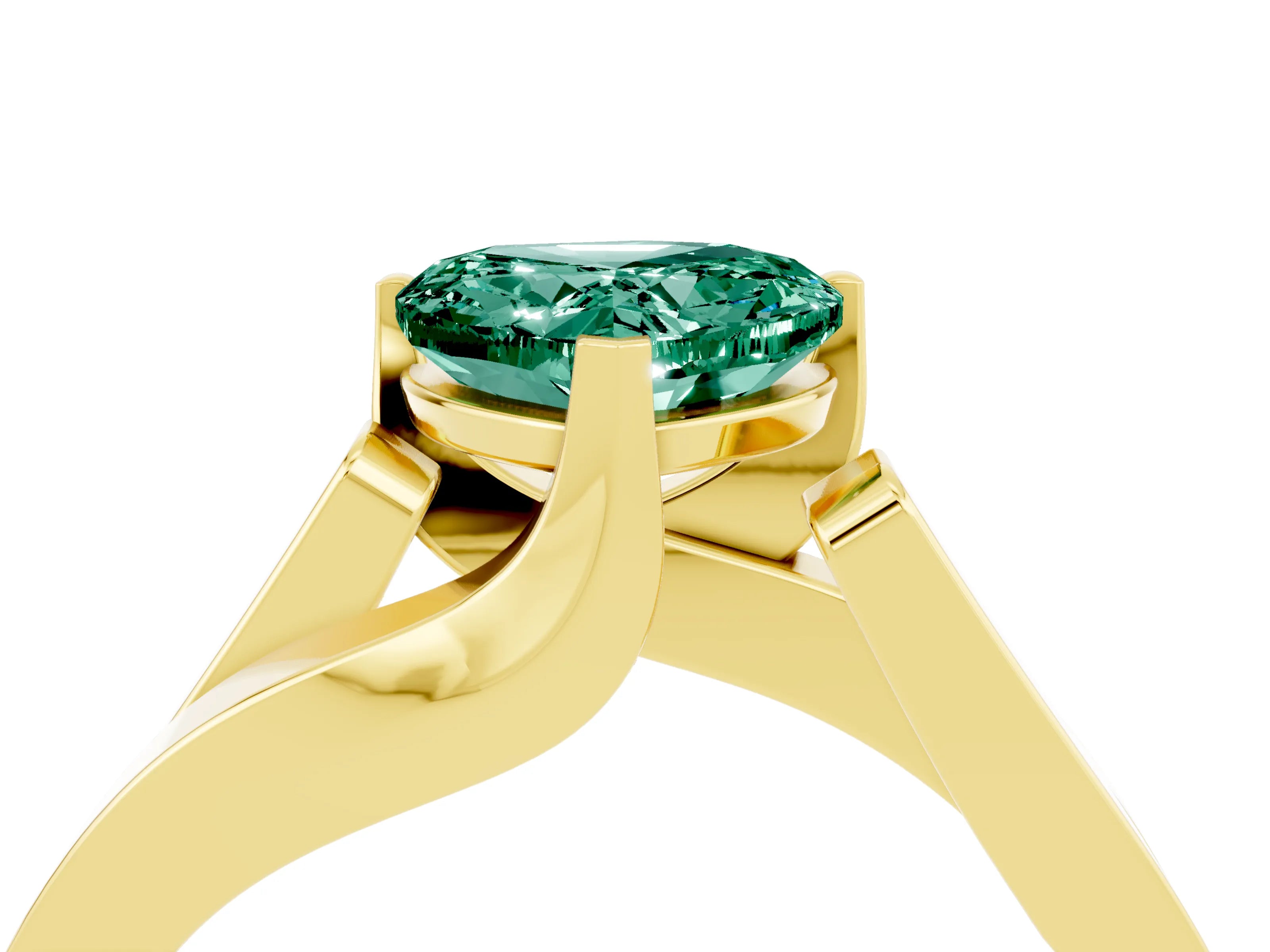Yellow gold Modern Tension Set Heart Cut Green Sapphire Solitaire Wide Band Ring_4