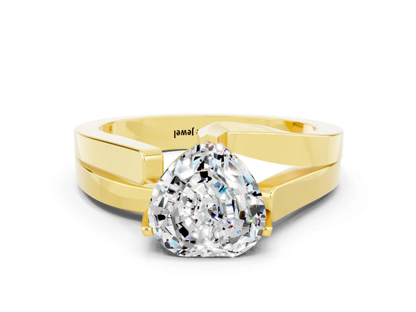Yellow gold Modern Tension Set Heart Cut Moissanite Solitaire Wide Band Ring