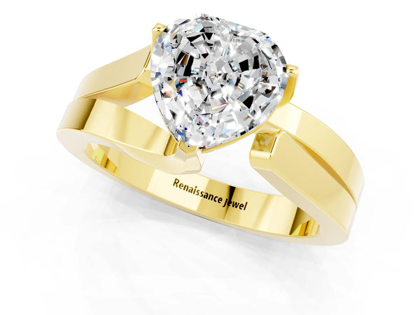 Yellow gold Modern Tension Set Heart Cut Moissanite Solitaire Wide Band Ring