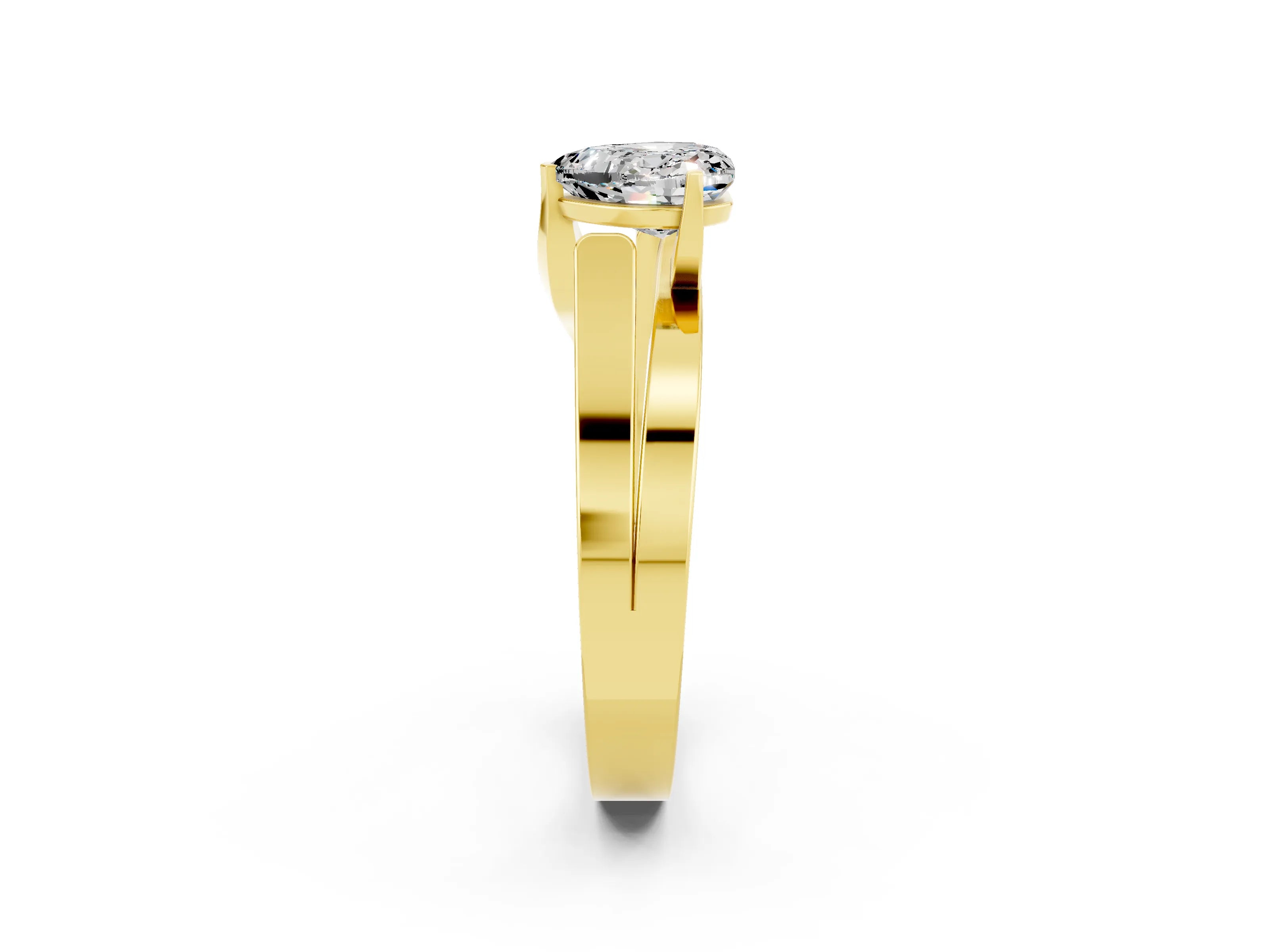 Yellow gold Modern Tension Set Heart Cut Moissanite Solitaire Wide Band Ring_2