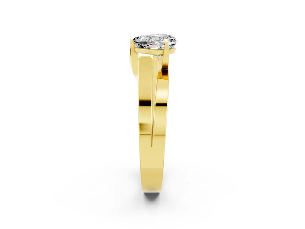 Yellow gold Modern Tension Set Heart Cut Moissanite Solitaire Wide Band Ring
