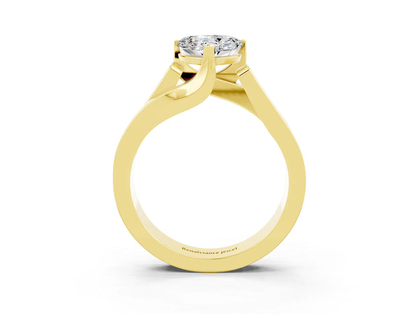 Yellow gold Modern Tension Set Heart Cut Moissanite Solitaire Wide Band Ring