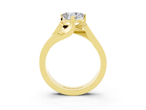 Yellow gold Modern Tension Set Heart Cut Moissanite Solitaire Wide Band Ring_3