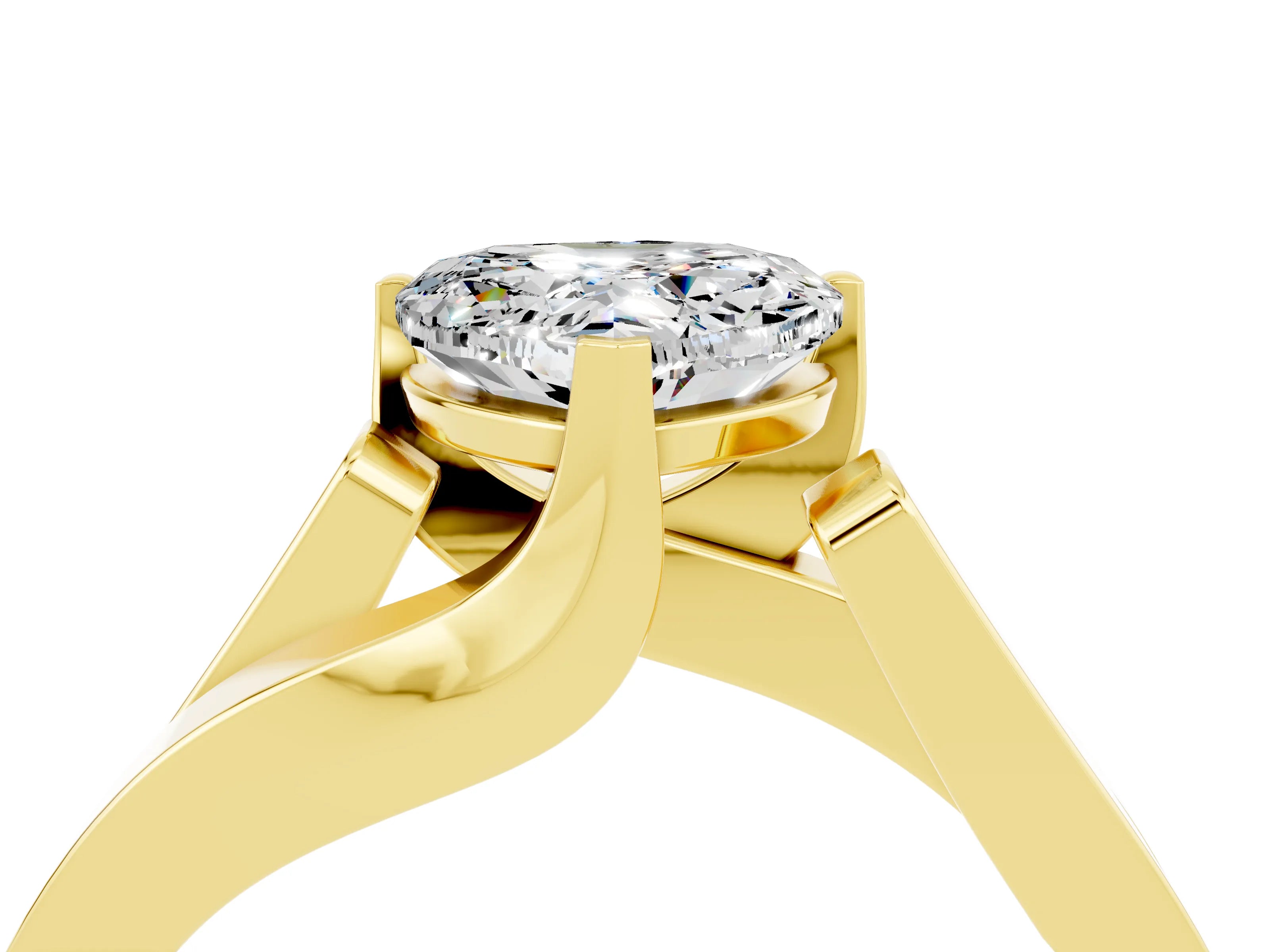 Yellow gold Modern Tension Set Heart Cut Moissanite Solitaire Wide Band Ring_4