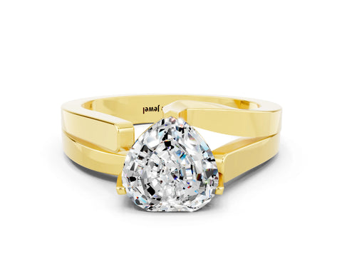 Yellow gold Modern Tension Set Heart Cut Moissanite Solitaire Wide Band Ring