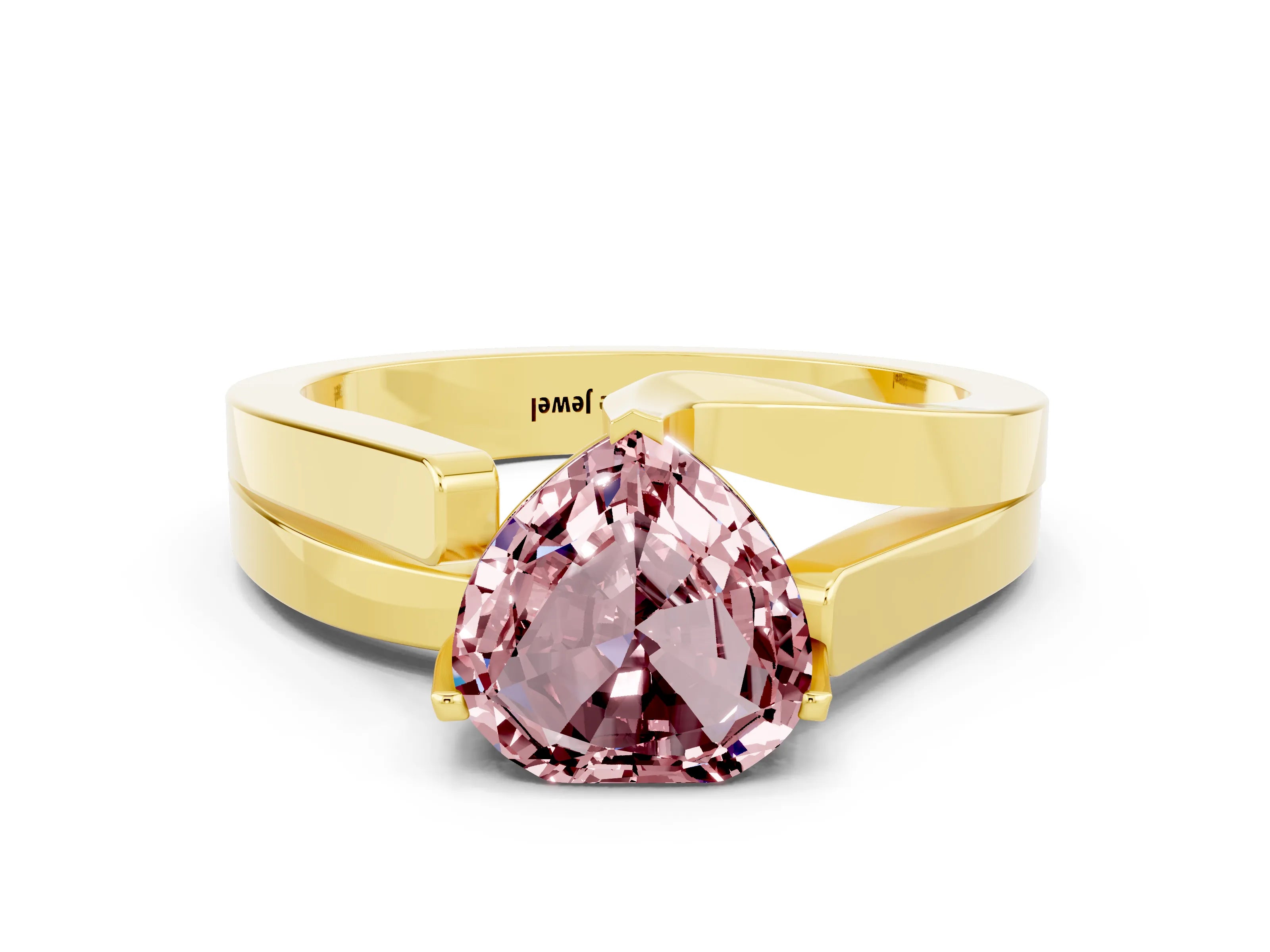 Yellow gold Modern Tension Set Heart Cut Morganite Solitaire Wide Band Ring