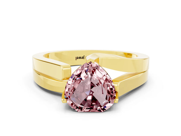 Yellow gold Modern Tension Set Heart Cut Morganite Solitaire Wide Band Ring