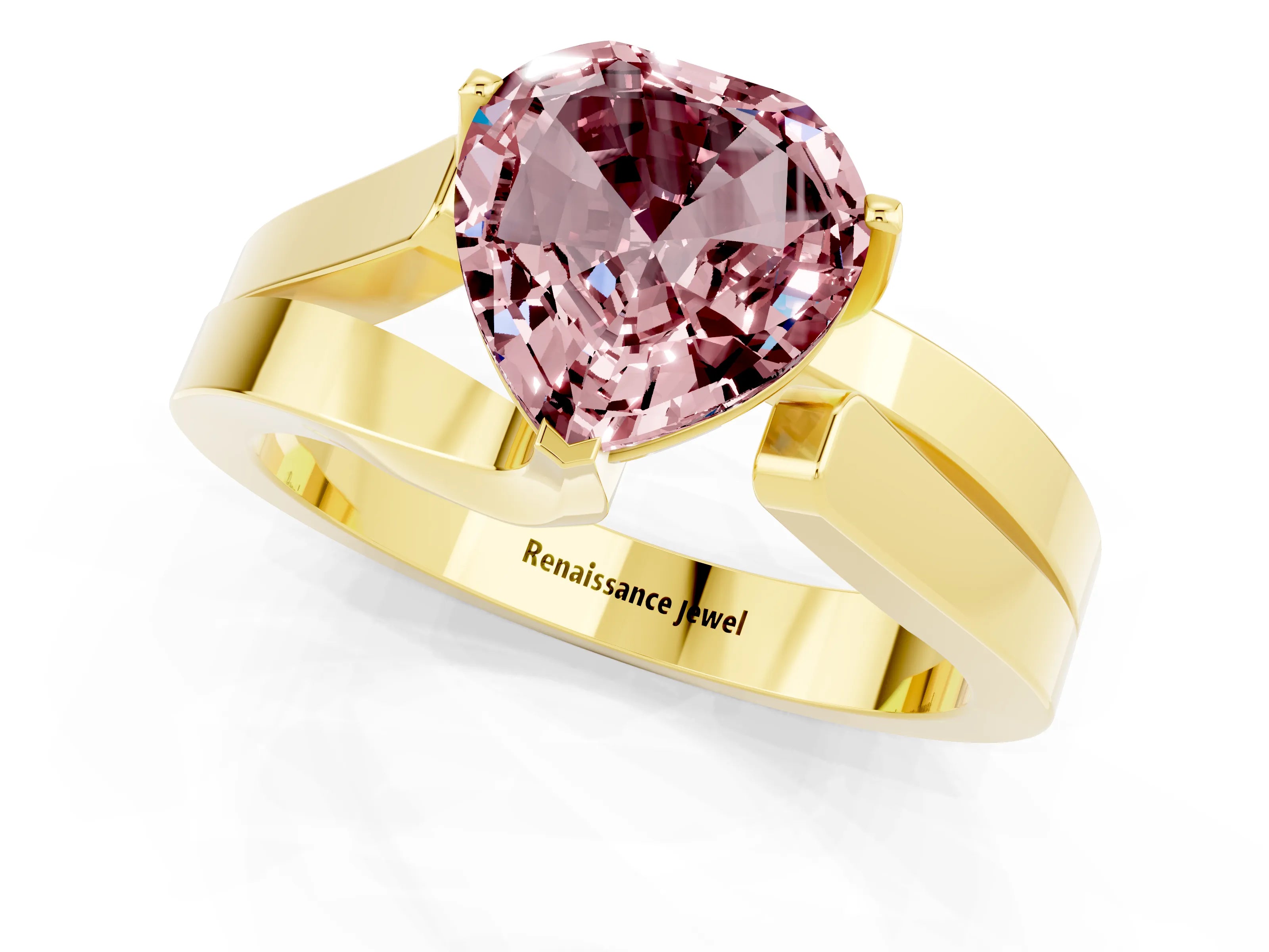 Yellow gold Modern Tension Set Heart Cut Morganite Solitaire Wide Band Ring_1