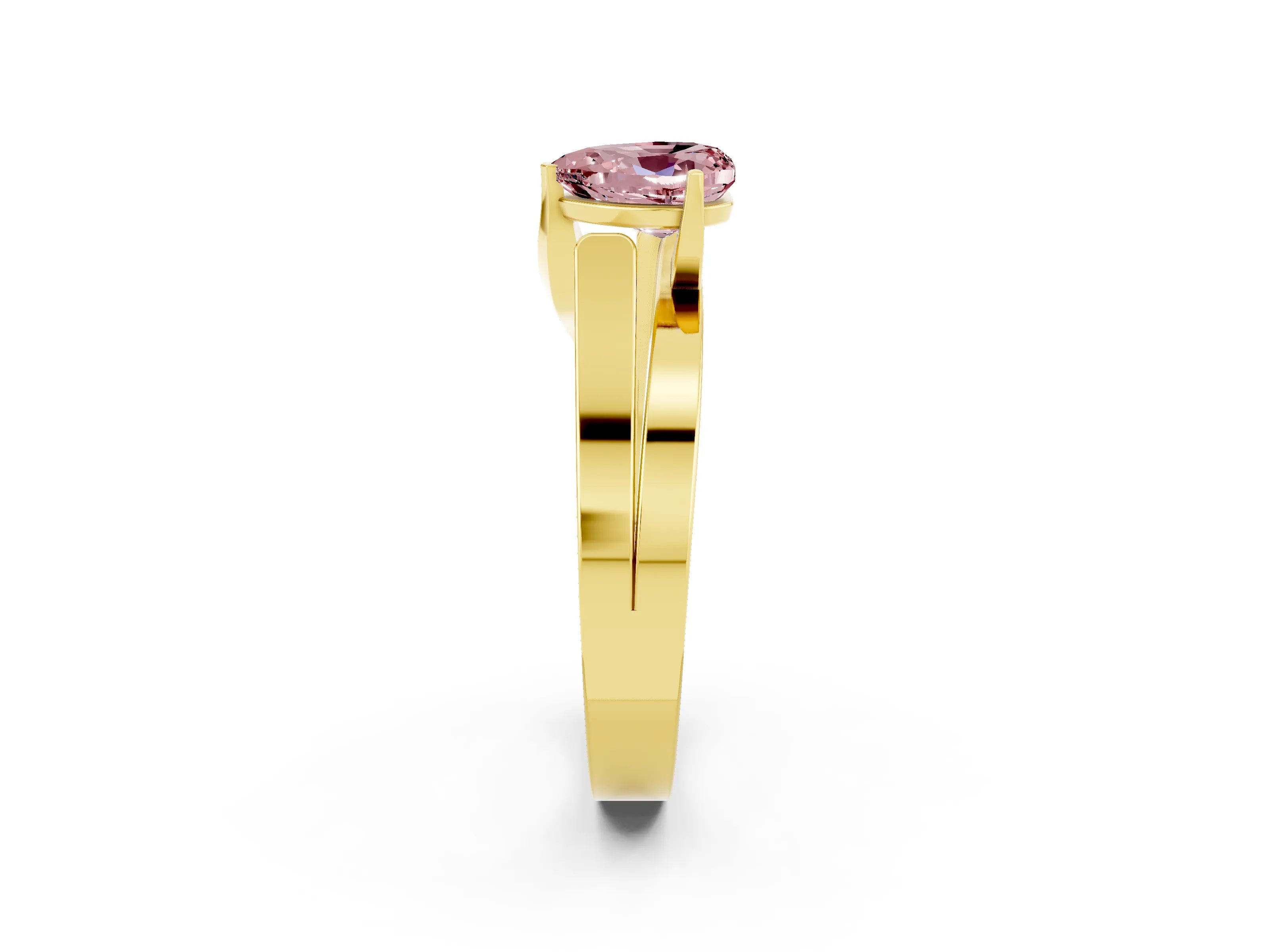 Yellow gold Modern Tension Set Heart Cut Morganite Solitaire Wide Band Ring_2