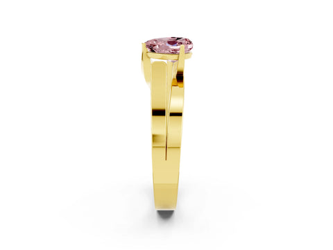 Yellow gold Modern Tension Set Heart Cut Morganite Solitaire Wide Band Ring_2
