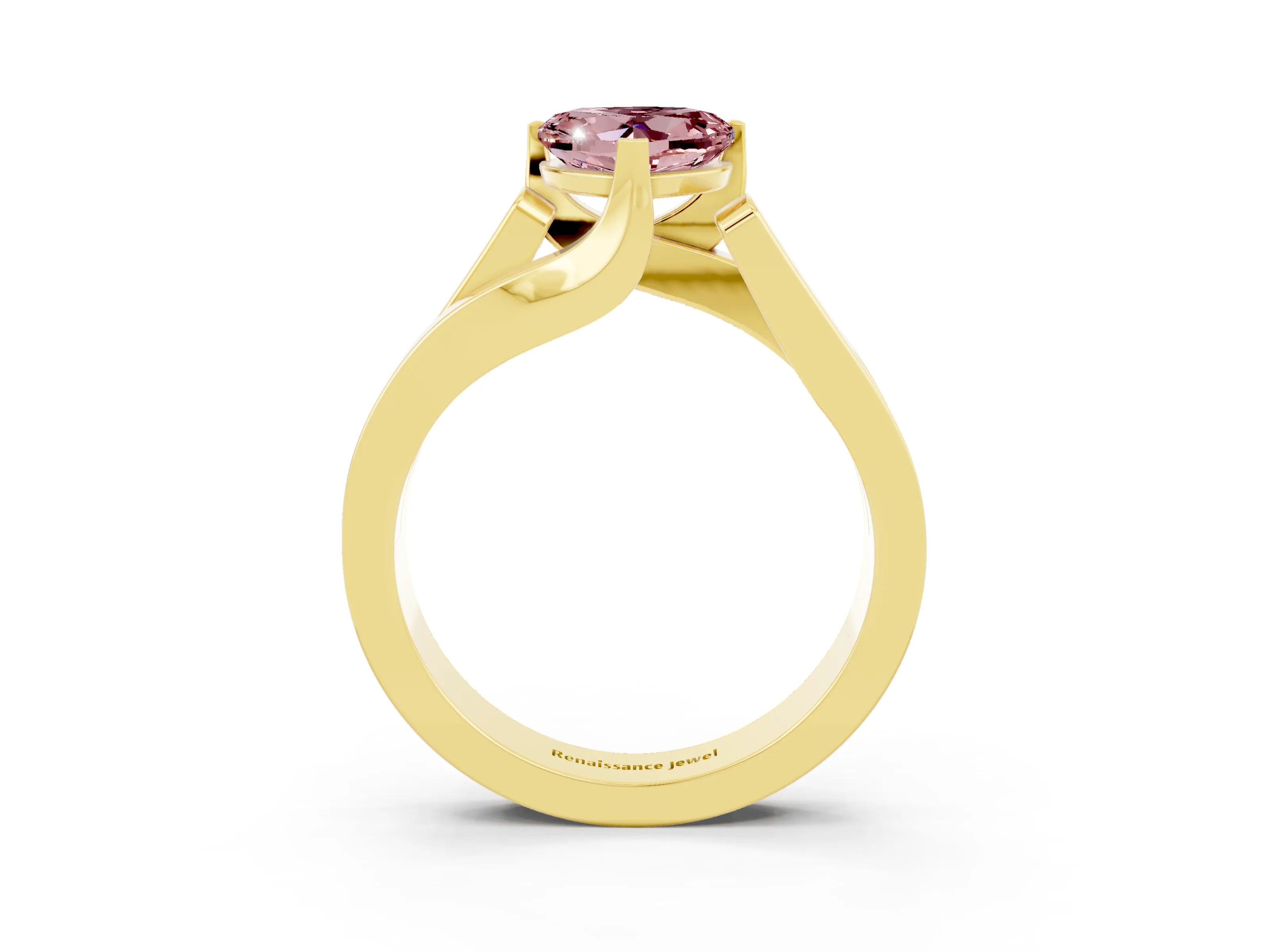 Yellow gold Modern Tension Set Heart Cut Morganite Solitaire Wide Band Ring_3