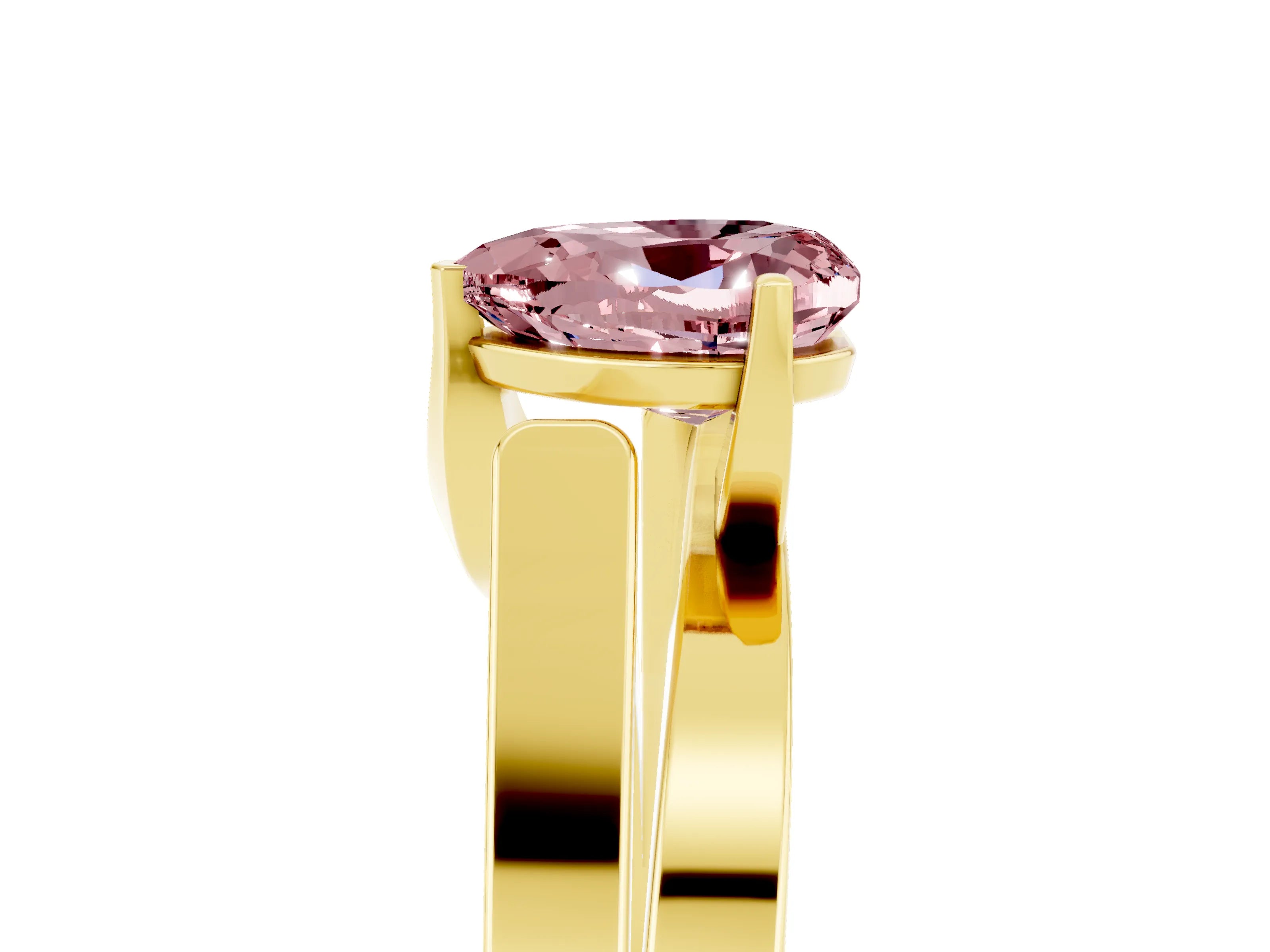 Yellow gold Modern Tension Set Heart Cut Morganite Solitaire Wide Band Ring_5