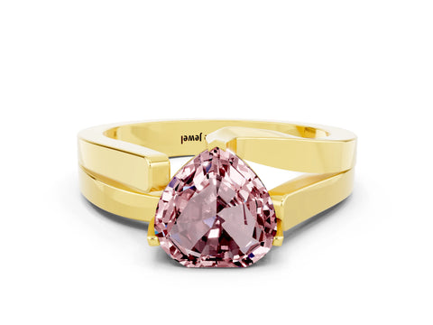 Yellow gold Modern Tension Set Heart Cut Morganite Solitaire Wide Band Ring