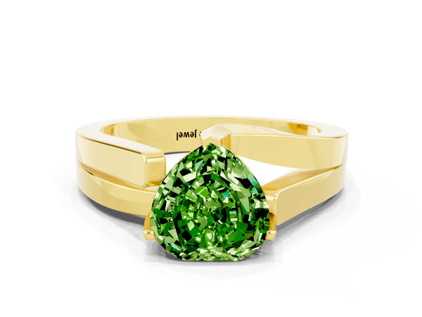 Yellow gold Modern Tension Set Heart Cut Peridot Solitaire Wide Band Ring