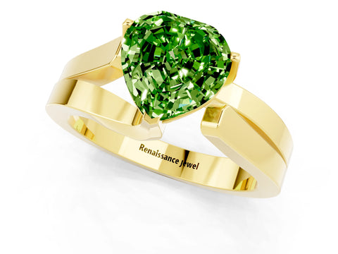 Yellow gold Modern Tension Set Heart Cut Peridot Solitaire Wide Band Ring_1