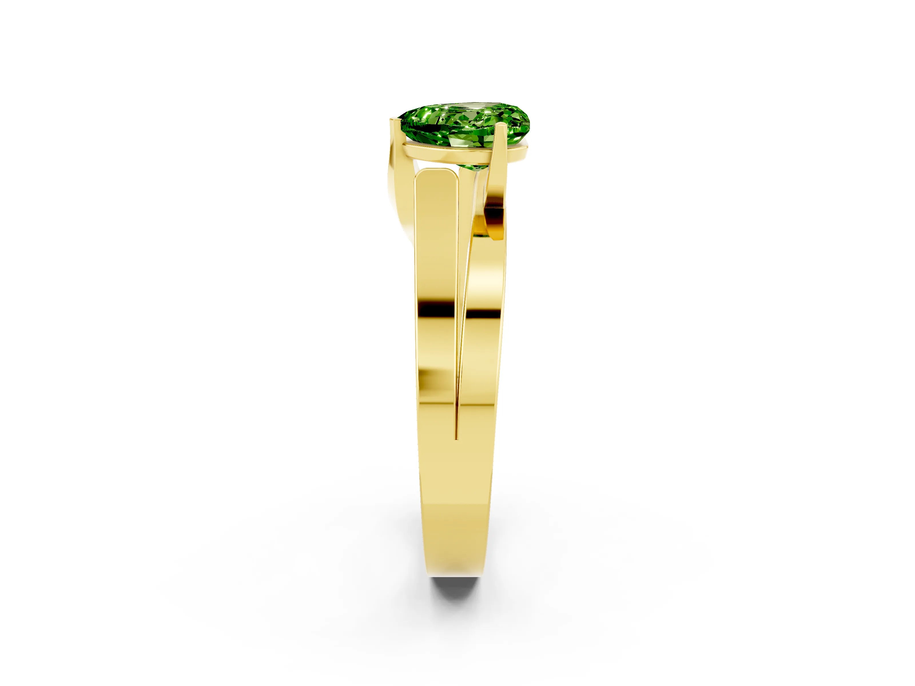 Yellow gold Modern Tension Set Heart Cut Peridot Solitaire Wide Band Ring_2