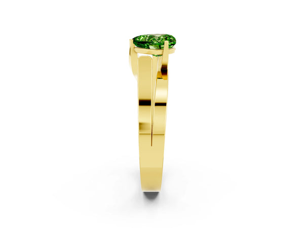Yellow gold Modern Tension Set Heart Cut Peridot Solitaire Wide Band Ring