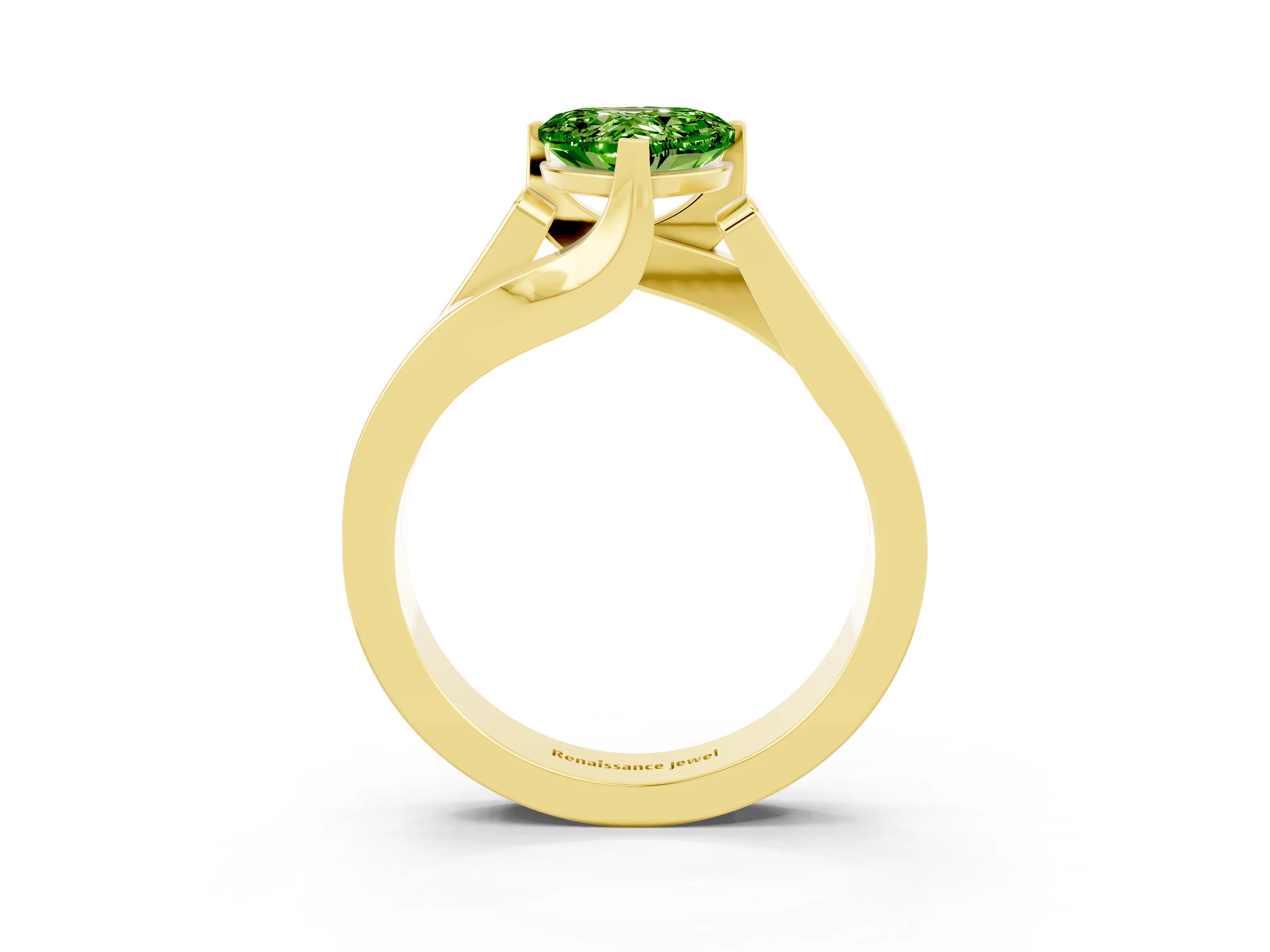 Yellow gold Modern Tension Set Heart Cut Peridot Solitaire Wide Band Ring_3