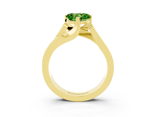 Yellow gold Modern Tension Set Heart Cut Peridot Solitaire Wide Band Ring