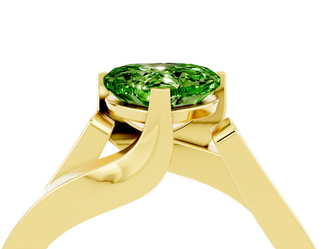 Yellow gold Modern Tension Set Heart Cut Peridot Solitaire Wide Band Ring_4