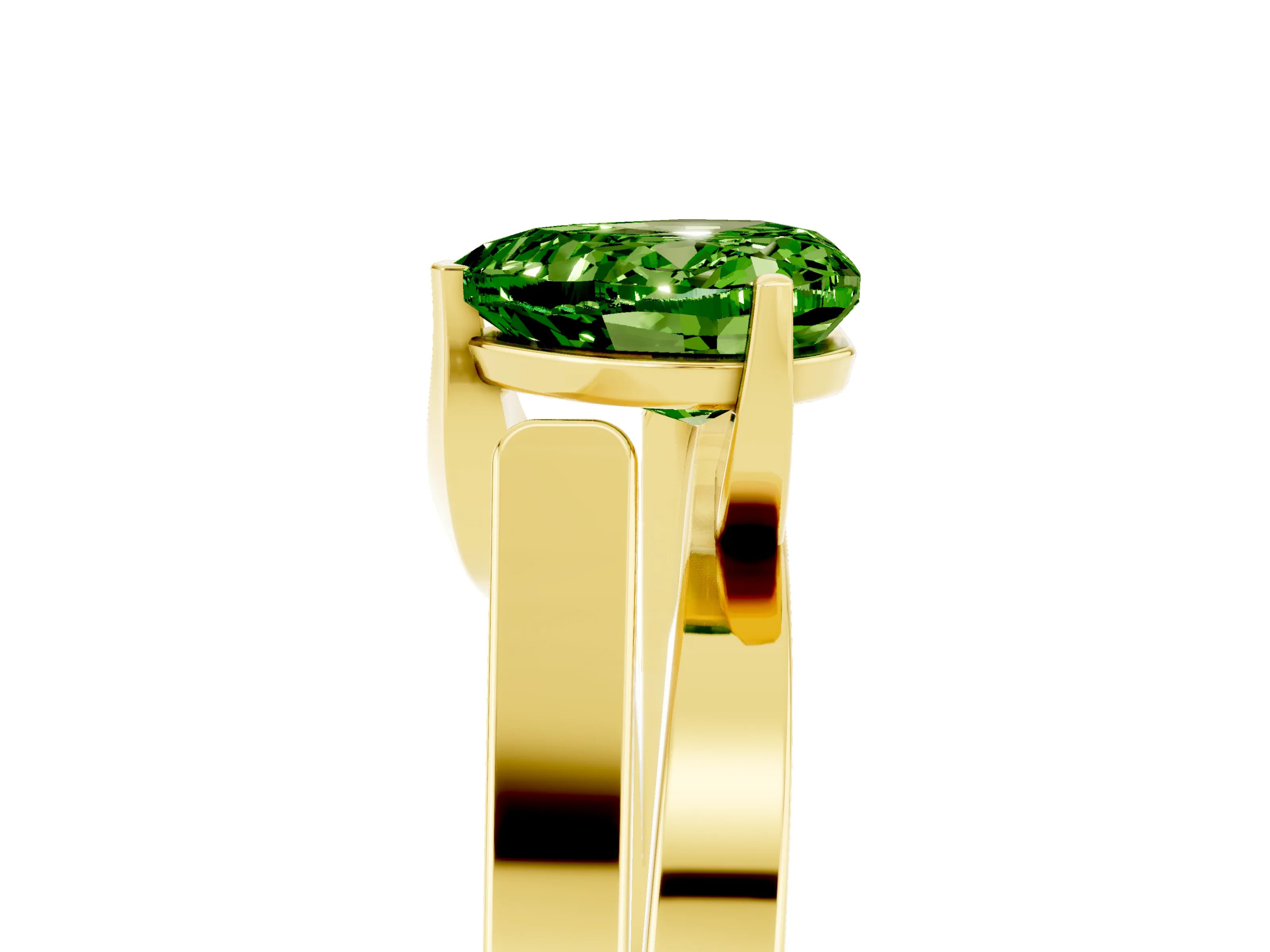 Yellow gold Modern Tension Set Heart Cut Peridot Solitaire Wide Band Ring_5