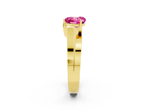 Yellow gold Modern Tension Set Heart Cut Pink Sapphire Solitaire Wide Band Ring_14