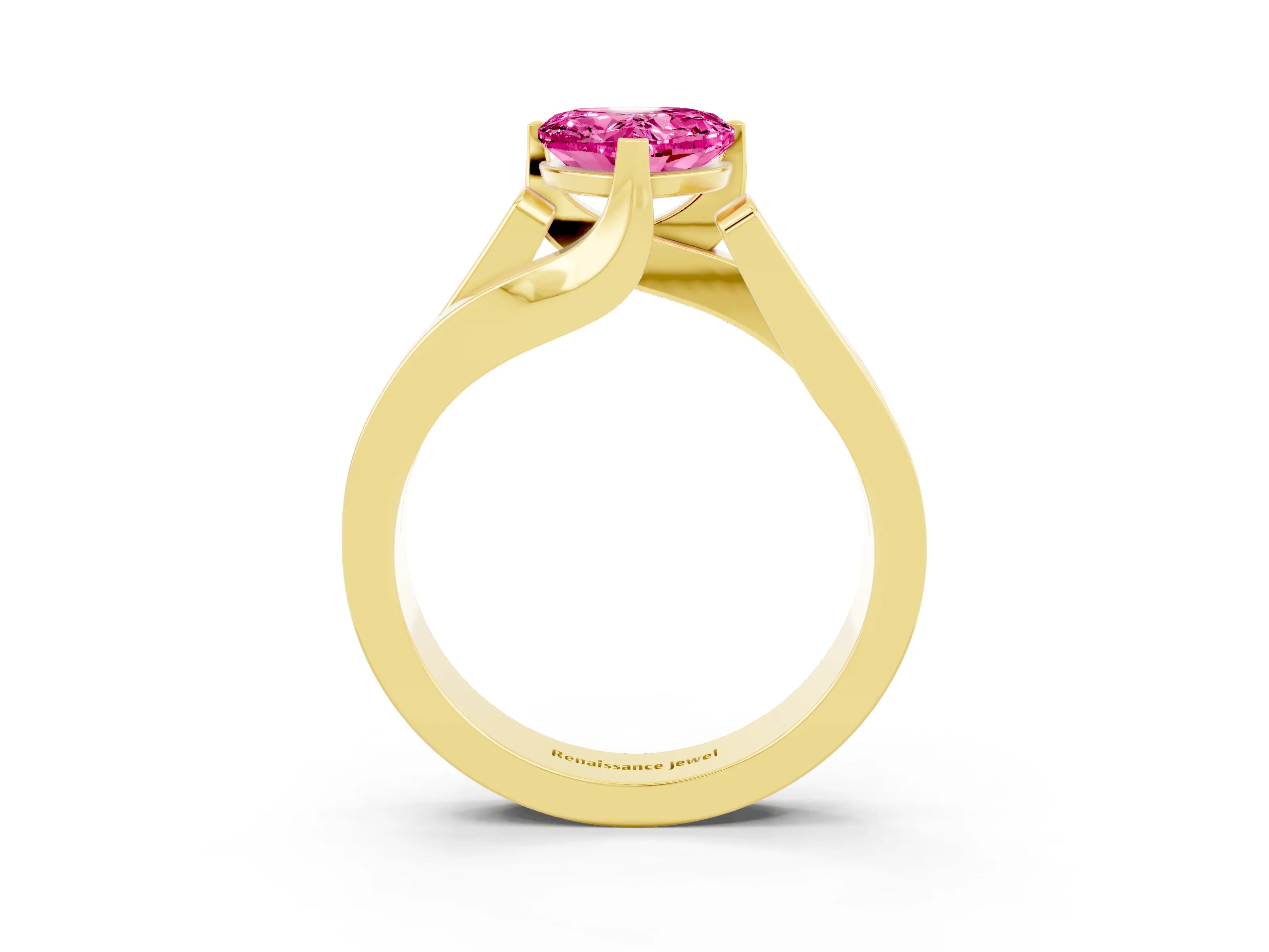 Yellow gold Modern Tension Set Heart Cut Pink Sapphire Solitaire Wide Band Ring_15